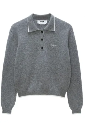 Msgm Truien, Dames, Grijs, S, Wol, Grijze Trui met Knoopsluiting