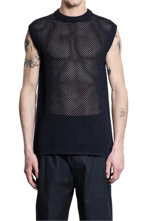 LANEUS Tops, Heren, Zwart, M, Nylon, Zwarte Gebreide Mesh Vest Unisex