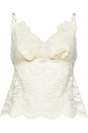 Paco rabanne Tops, Dames, , M, Ivoor Bloemen Kant V-Hals Top