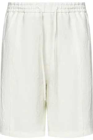 Emporio Armani Korte broeken, Heren, Wit, S, Linnen, Witte Linnen Trekkoord Shorts Ss 25