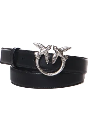 Pinko Accessoires, Dames, Zwart, XS, Leer, Zwarte leren riem met Love Birds gesp