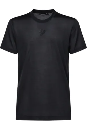 Dolce & Gabbana Tops, Heren, Blauw, M, Katoen, Blauw Katoenen Jersey Logo T-shirt