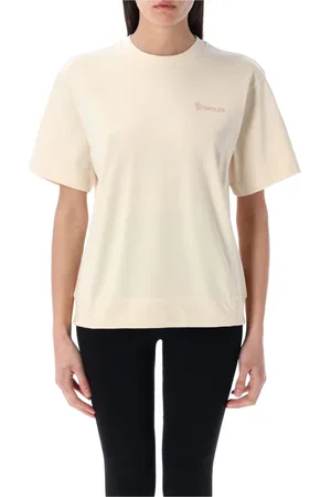 Moncler Tops, Dames, , L, Katoen, Wit Geëmbosseerd Logo T-Shirt Ss 25