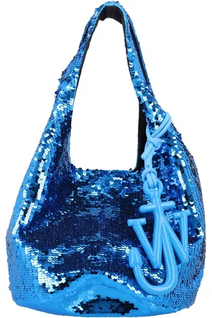 J.W.Anderson Tassen, Dames, Blauw, ONE Size, Katoen, Sequin Shopper Handtas Acqua Ss 25