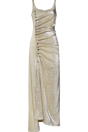Paco rabanne Kleedjes, Dames, Geel, S, Polyester, Gouden Asymmetrische Lurex Jurk