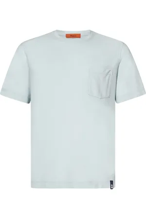DRUMOHR Tops, Heren, Blauw, L, Katoen, Groene Aqua T-shirt met borstzak
