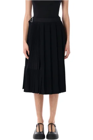 JUNYA WATANABE Rokken, Dames, Zwart, M, Wol, Zwarte Geplooide Midi Rok Elegante Gelegenheden