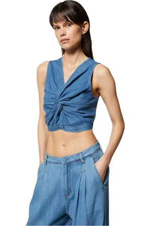 Silvian Heach Tops, Dames, Blauw, 2Xs, Denim, Top in denim met centrale knoop