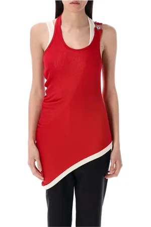 Jean Paul Gaultier Tops, Dames, Rood, M, Katoen, Rode Asymmetrische Tanktop