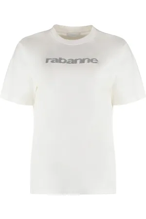 Paco rabanne Tops, Dames, Wit, M, Katoen, Geribbelde ronde hals katoenen T-shirt