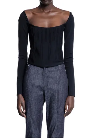 MUGLER Tops, Dames, Zwart, M, Spiraal Korset Lange Mouw Top