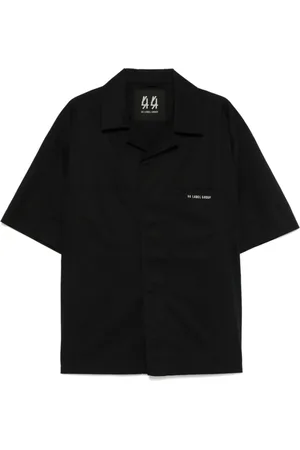 44 Label Group Overhemden, Heren, Zwart, XL, Zwarte Overhemd met Zakken en Camp Kraag