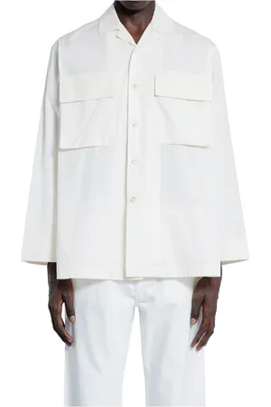 Jil Sander Jassen, Heren, Wit, M, Katoen, Eierschaal Katoenen Poplin Shirt met Zakken