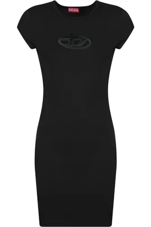 Diesel Kleedjes, Dames, Zwart, M, Zwarte Jurk Elegant Korte Mouw