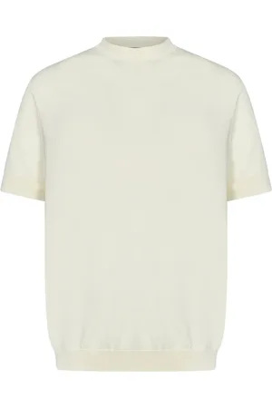 LOW BRAND Tops, Heren, , S, Nylon, Witte Intarsia Crewneck T-shirt