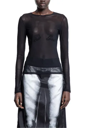 Jean Paul Gaultier Tops, Dames, Zwart, XS, Tule, Zwarte Mesh Longsleeve Top