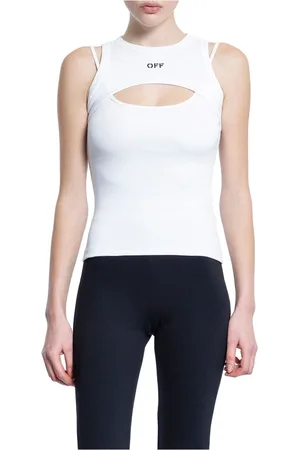 OFF-WHITE Tops, Dames, Wit, S, Rib Ronde Hals Cut-Out Top