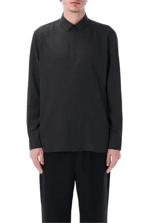 Saint Laurent Overhemden, Heren, Zwart, XL, Zwarte zijden overhemd met micro polka dot