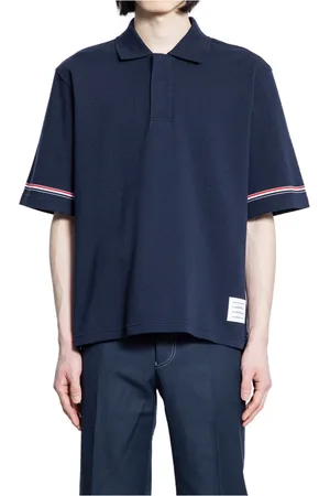 Thom Browne Tops, Heren, Blauw, L, Katoen, Polo met korte mouwen van katoen interlock