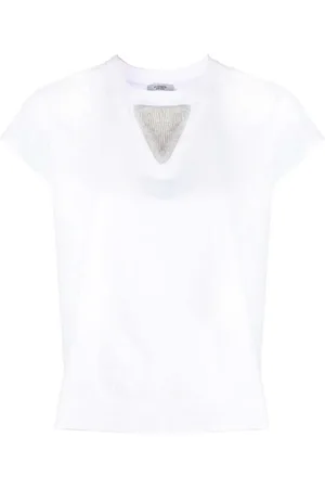 PESERICO SIGN Tops, Dames, Wit, M, Katoen, Gebreid Paneel Appliqué T-Shirt