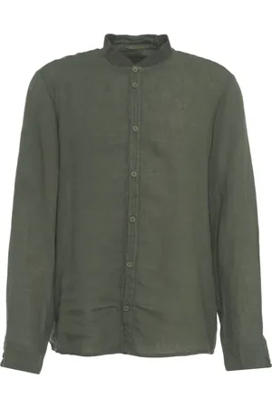TRANSIT Overhemden, Heren, Groen, M, Linnen, Groen Linnen Mandarin Kraag Shirt