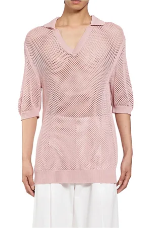LANEUS Tops, Heren, Roze, XL, Nylon, Multicolor Opengebreide Polo Shirt