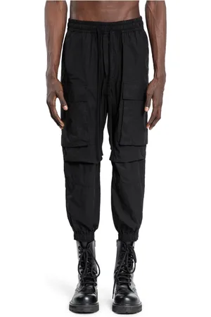 THOM KROM Broeken, Heren, Zwart, M, Katoen, Zwarte Canvas Cargo Broek met Elastiek