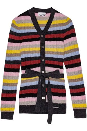 Ganni Truien, Dames, Veelkleurig, M, Wol, Cardigan met Zilveren Knopen