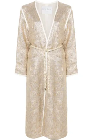 FORTE FORTE Kleedjes, Dames, Geel, S, Gouden Lange Mouw Riemjas