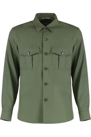 CANALI Jassen, Heren, Groen, L, Wol, Wollen Blend Overshirt Twee Knoopzakken