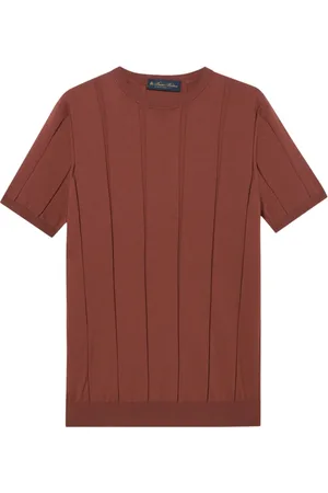Brooks Brothers Truien, Heren, Bruin, M, Katoen, Hoog-Gedraaide Katoenen Geribbelde T-Shirt