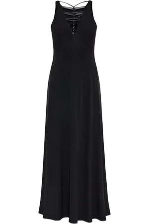 Emporio Armani Kleedjes, Dames, Zwart, S, Zwarte V-hals jurk met banddetail