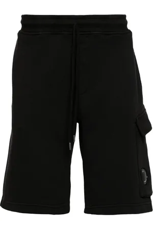 C.P. Company Korte broeken, Heren, Zwart, L, Katoen, Zwarte Diagonale Sportshorts met Lenszak