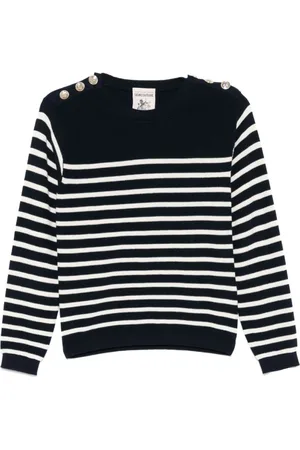 SEMICOUTURE Truien, Dames, Blauw, S, Blauwe Crew Neck Sweater met knoopdetails