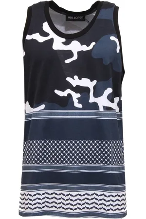 Neil Barrett Tops, Heren, Blauw, L, Camouflage Mouwloos T-shirt Bjt 70M A536S