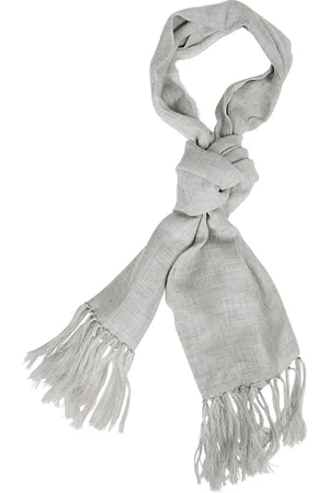 ELEVENTY Accessoires, Dames, Grijs, ONE Size, Linnen, Zomer Linnen Sjaal Franje Handgeknoopt