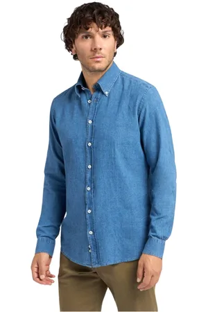 Brooks Brothers Overhemden, Heren, Blauw, 2Xl, Katoen, Slim Fit Katoen-Linnen Chambray Knoopsluiting Overhemd