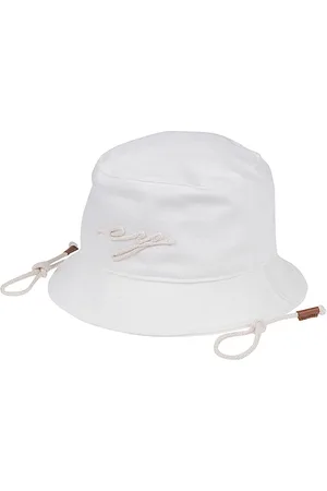 ELEVENTY Accessoires, unisex, Wit, ONE Size, Katoen, Katoenen vissershoed met borduursel