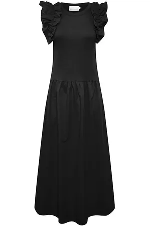 Karen by Simonsen Kleedjes, Dames, Zwart, L, Ruche Mouw Meteoriet Jurk