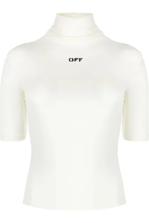 OFF-WHITE Tops, Dames, Wit, L, Katoen, Trui met logo-print en mock-neck