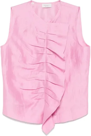 MAZZARELLI Tops, Dames, Roze, 2Xs, Roze Gerimpelde Afwerking Mouwloze Shirt
