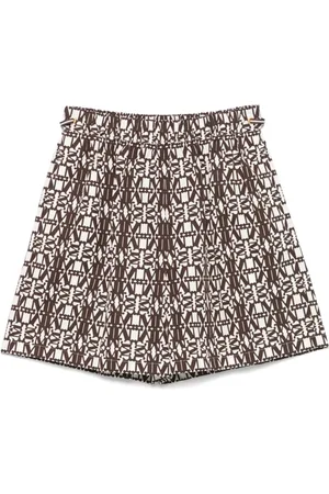 Max Mara Korte broeken, Dames, Bruin, XS, Bruine Logo Print Elastische Taille Shorts