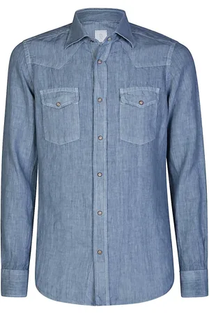 ELEVENTY Overhemden, Heren, Blauw, M, Linnen, Slim Fit Linnen Overhemd Texas Stijl