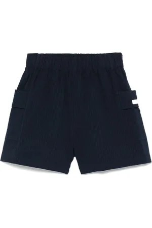 EA7 Korte broeken, Dames, Blauw, M, Blauwe Shorts met Elastische Taille en Logo