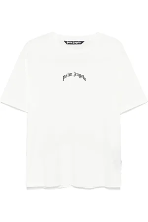 Palm Angels Tops, Heren, Wit, M, Gebogen Logo T-shirt