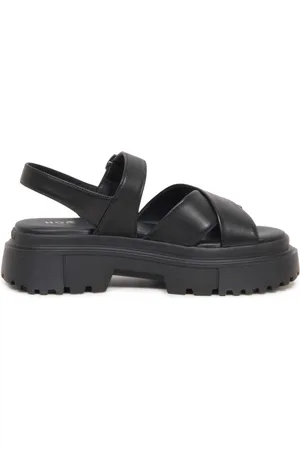 Hogan Schoenen, Dames, Zwart, 38 EU, Zwarte leren sandaal gemaakt in Italië