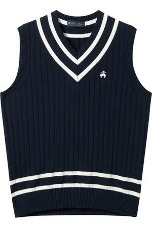 Brooks Brothers Truien, Heren, Blauw, XL, Katoen, Logo Geborduurde Katoenen Tennis V-Hals Vest