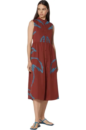Silvian Heach Kleedjes, Dames, Bruin, L, Polyester, Midi jurk met geborduurde motieven