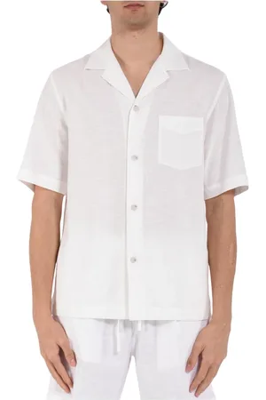 Paolo Pecora Overhemden, Heren, Wit, XL, Katoen, Katoenen Bowling Shirt met Voorknoppen