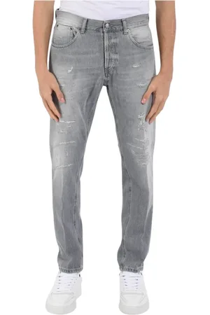 Dondup Jeans, Heren, Grijs, W34, Katoen, Slim Fit Gebruikte en Vernietigde Jeans